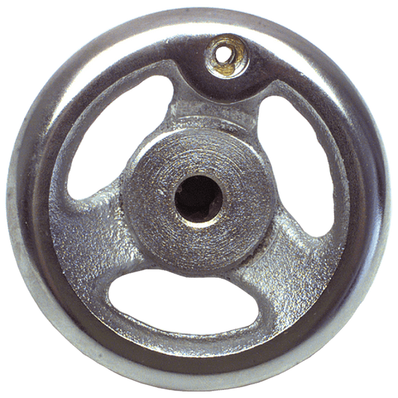 Valtra MA61A234 Polished Chrome Plated Handwheel - 4'' Wheel Diameter; 1-1/8'' Hub Diameter; 10-24 Threaded Handle Hole; 3/8'' Threaded Center Hole