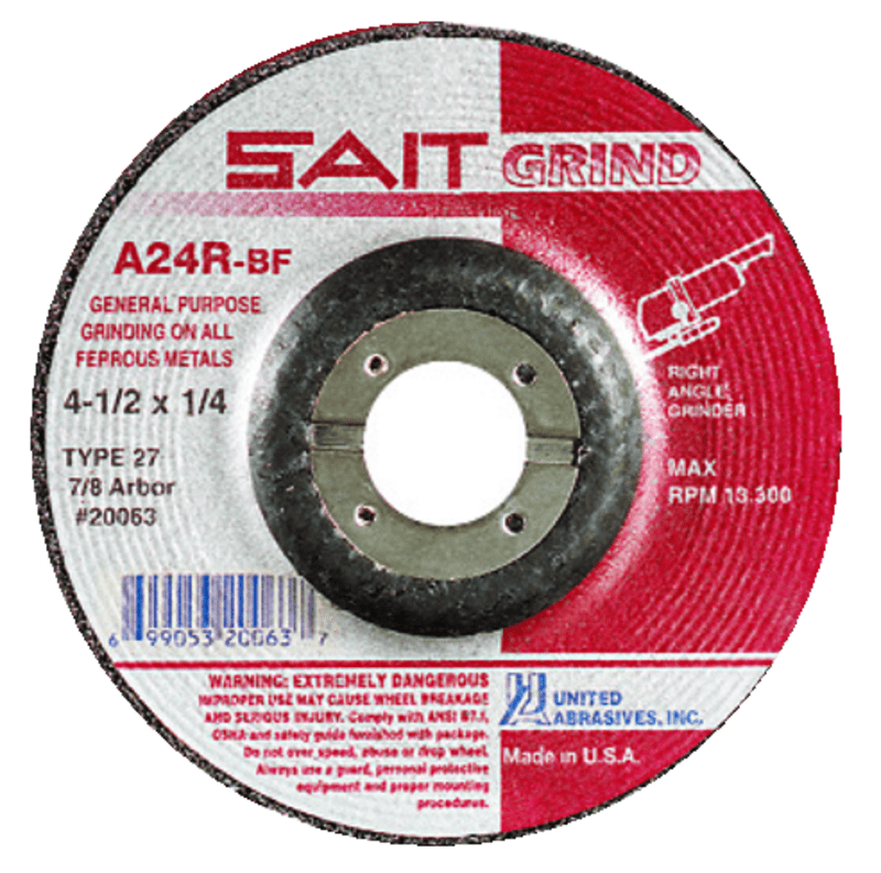 United Abrasives / Sait MG4120065 4-1/2" x 1/4" x 7/8" - Aluminum Oxide 24 Grit Type 27 - Cut-Off Wheel