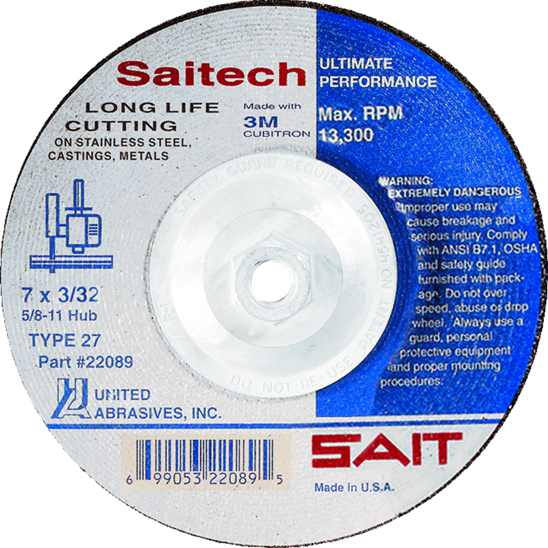 United Abrasives / Sait MG4122299 9" x 1/8" x 5/8" 11 - Ceramic - Depressed Center Wheel