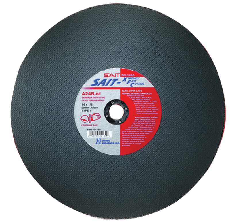 United Abrasives / Sait MG4123453 14" x 1/8" x 1" - Aluminum Oxide & Silcon Carbide Blend (Ductile) - Reinforced Cut-Off Wheel