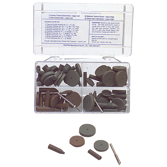 Cratex MG64777 #777 Resin Bonded Rubber Kit - Introductory - Various Shapes - Equal Assortment Grit
