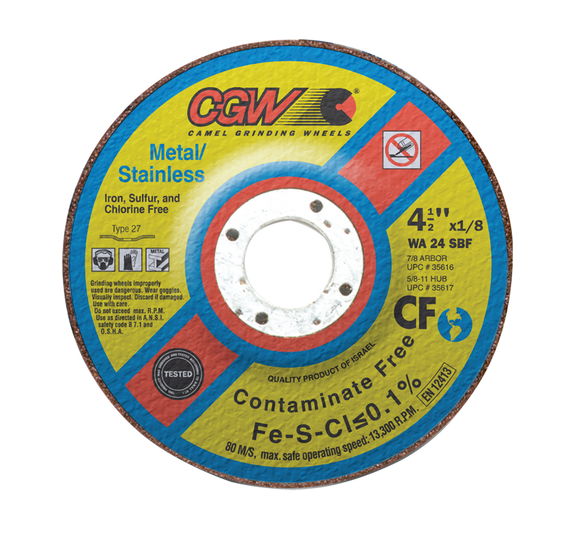 CGW MG9035616 4 1/2" x 1/8" x 7/8" - White Aluminum Oxide WA24-SBF - Depressed Center Wheel