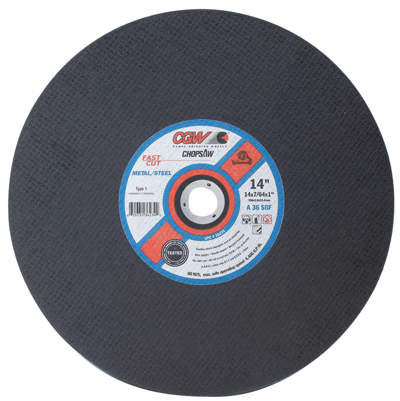 CGW MG9036234 14" x 7/64" x 1" - A36-S-BF - Aluminum Oxide Reinforced Cut-Off Wheel - Chop Saw