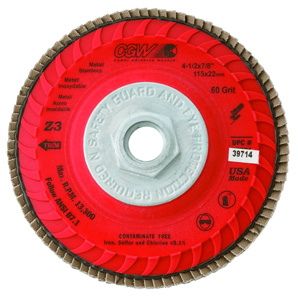 CGW MG9039715 4 1/2" x 5/8-11" Z3 - 80 Grit - Compact Trimmable Premium Zirconia Z3 Flap Disc