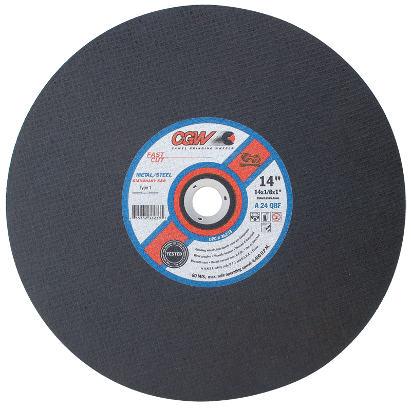 CGW MG9070109 20" x 3/16" x 1" - A24-R-BF - Aluminum Oxide Reinforced Cut-Off Wheel - Stationary Saw
