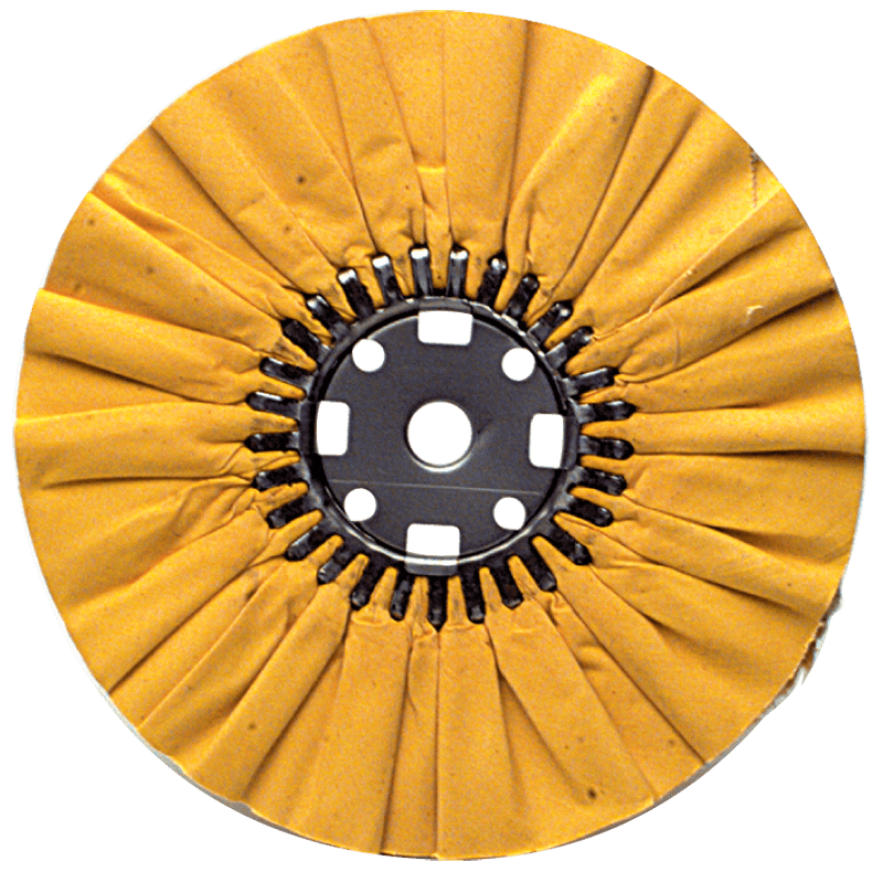 Divine Brothers MG95159 14" x 1 1/4" (5" x 6" Flange) - Cotton Treated - Stiff Yellow Sheeting for Non-Ferrous Metals Ventilated Bias Buffing Wheel