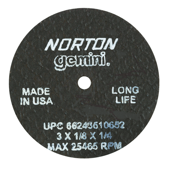 Norton Abrasives MH60020010640 2-1 /2" x 0.060" x 1/4" Gemini Small Diameter Cut-Off Wheel Type 01 Straight Aluminum Oxide