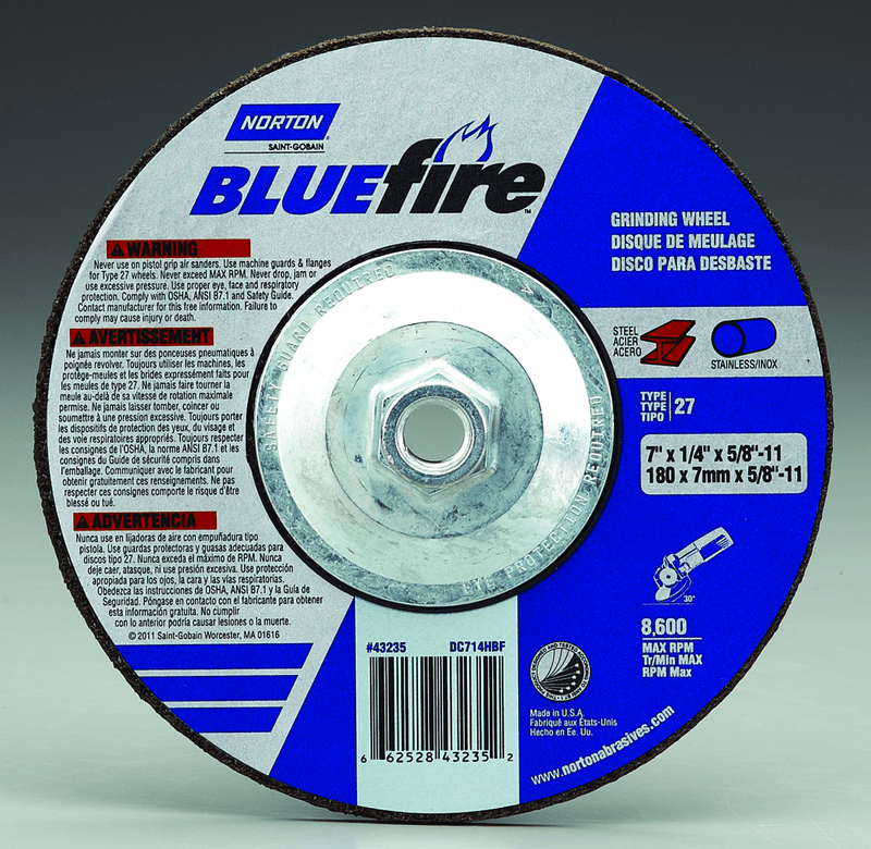 Norton Abrasives MH60050043218 5 x 1/4 x 7/8" BlueFire Grinding Wheel ZA 24 S Type 27