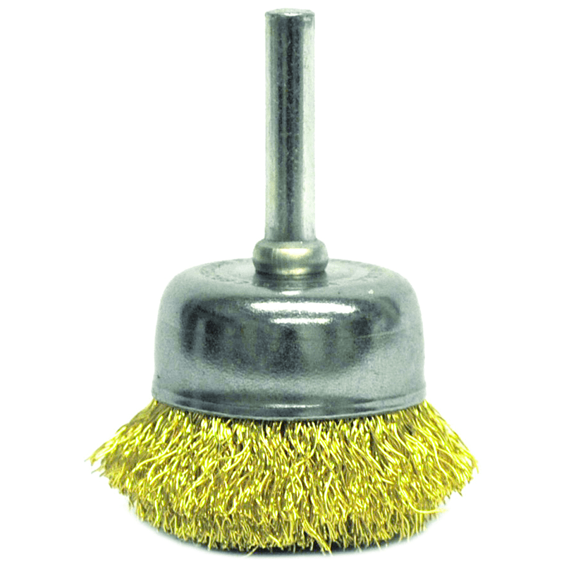 Weiler MK5114310 1 3/4" Crimped Wire Cup - Brush, 0.006" Brass, 1/4" Stem - Non-Sparking Wire Wheel