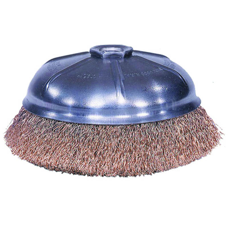 Weiler MK5114316 6" Crimped Wire Cup Brush - (internal nut), 0.020" Bronze, 5/8"-11 A.H. - Non-Sparking Wire Wheel