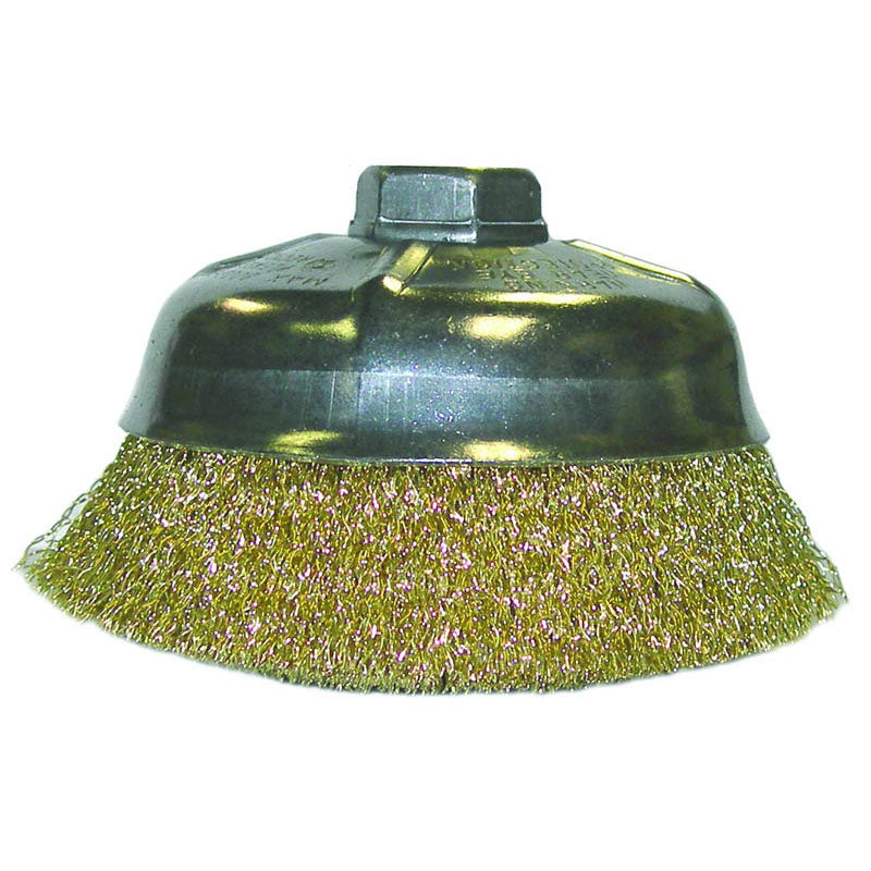 Weiler MK5114606 5" Crimped Wire Cup Brush-0.014" Brass, 5/8"-11 A.H. - Non-Sparking Wire Wheel