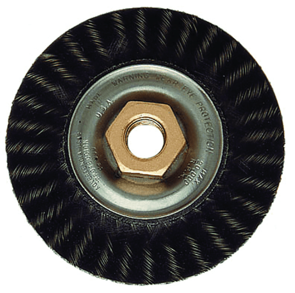 Weiler MK5135800 4 x 3/16 x 5/8"-11 Arbor - Twisted Steel Wire Encapsulated Bead Twist Wheel