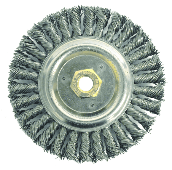 Weiler MK5179804 6" Filler Pass Brush-0.023" Steel Wire, 5/8"-11 Dbl-He x Nut - Dually Weld Cleaning Brush