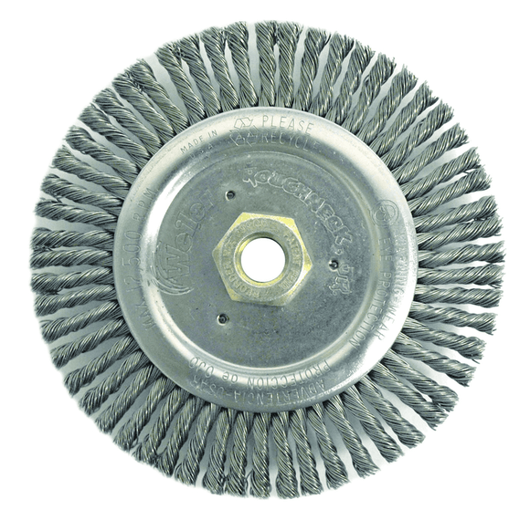Weiler MK5179805 6" Root Pass Brush-0.020" Steel Wire, 5/8"-11 Dbl-He x Nut - Dually Weld Cleaning Brush