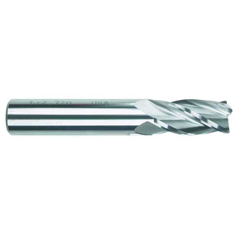 Morse Cutting Tools MT3257932 1/2" Dia. x 1/2" Shank x 1" DOC x 3" OAL, Carbide, Uncoated, 4 Flute, 30° Helix, Plain, External, Square, Solid End Mill Series/List #5943