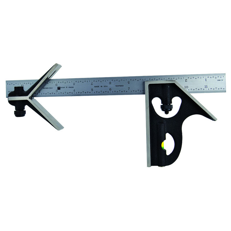 Brown & Sharpe MV4544159 3 Pieces Combination Square Set - Model 599–400–1204–1–12"–4R Graduation - Chrome Blade