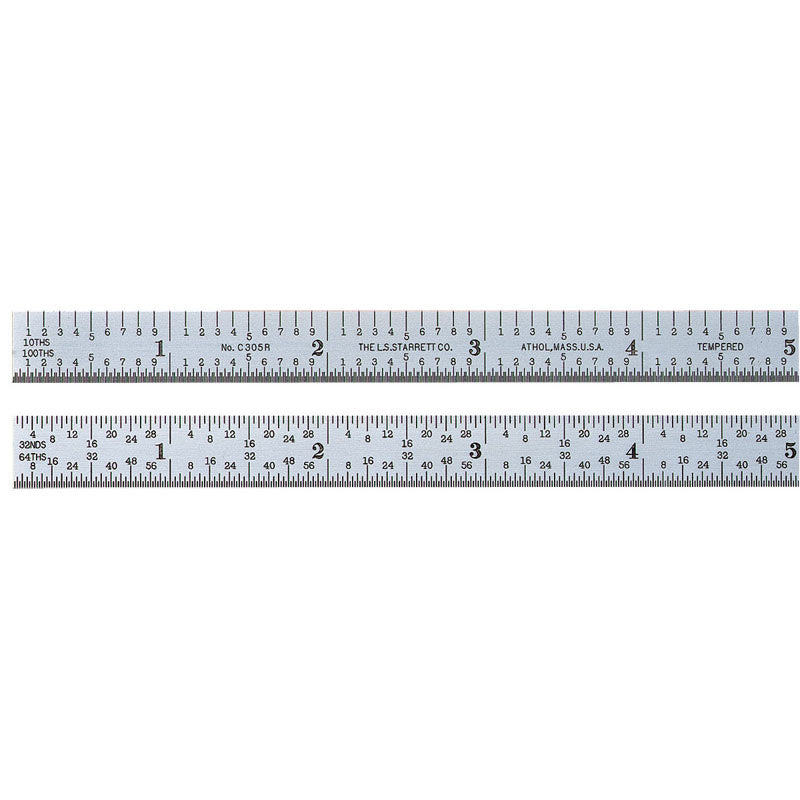 Starrett MV7051376 Satin Chrome Finish Flexible Steel Rule - Model C316R-18-18" Length-16R Graduation-3/4" Width