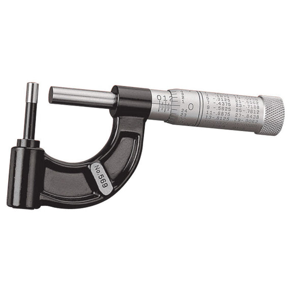 Starrett MV7066437 0-1" Measuring Range-0.001" Graduation - Friction Thimble - Carbide Face - Tubing Micrometer - Model 569AXP