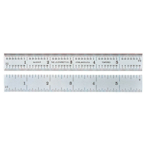 Starrett MV7066885 Spring Tempered Chrome Scale with Certification - Model C604R-12-Certified-12" Length-4R Graduation-1" Width