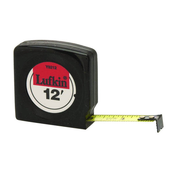 Lufkin MZ50Y8212 1/2" x 12' Mezurall Economy Power Return Tape Measure, Black Case