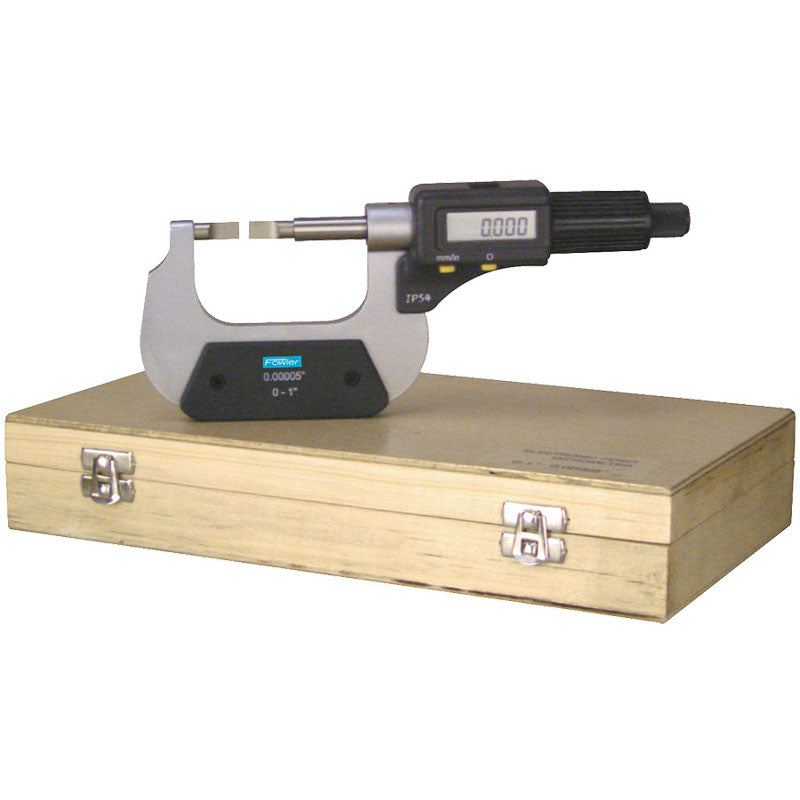 Fowler NA5554860241 0-1" / 0-25 mm Measuring Range-0.00005" / 0.001 mm Resolution - Friction Thimble - High Speed Steel Face - Electronic Blade Micrometer