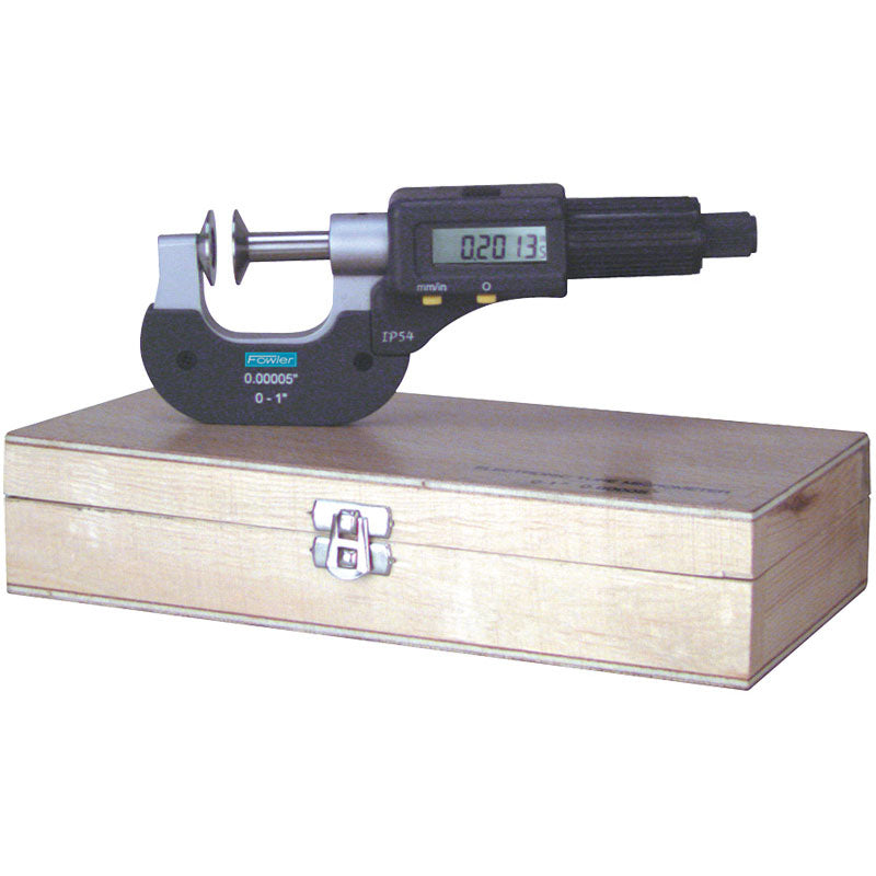 Fowler NA5554860301 0-1" / 0-25 mm Measuring Range-0.00005" / 0.001 mm Resolution - Ratchet Thimble - High Speed Steel Face - Electronic Disc Micrometer