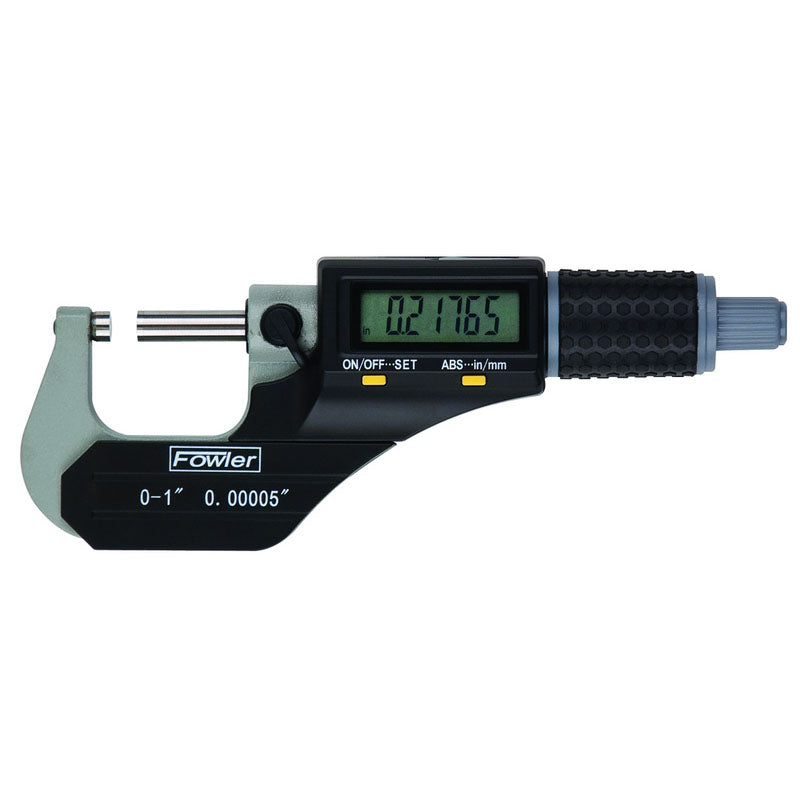 Fowler NA5554870001 0-1" / 0-25 mm Measuring Range-0.00005" / 0.001 mm Resolution - Ratchet Thimble - Carbide Face - X- TRA Value II Digitial Outside Micrometer