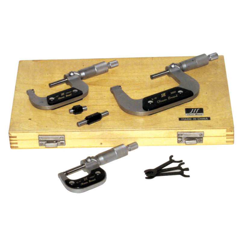 Procheck NB603CRMS 0-3" Measuring Range-0.0001" Graduation - Ratchet Thimble - Carbide Face - Outside Micrometer Set