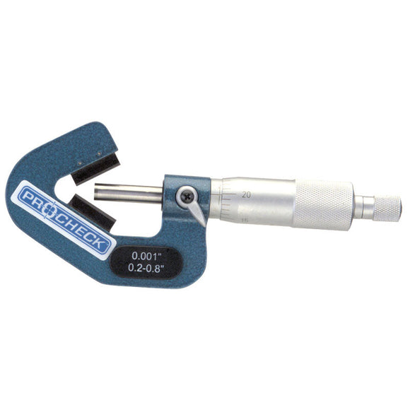 Procheck NB60CVM13 0.2"-0.8" Measuring Range-0.001" Graduation - Ratchet Thimble - High Speed Steel Face-3- Flute V- Anvil Micrometer