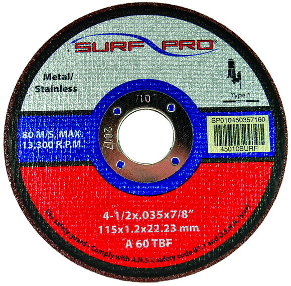 Surf-Pro SP010450357160Z 4-1/2" x 0.035" x 7/8"- ZA60TBFLEX- Zirconia Reinforced Cut-Off Wheel