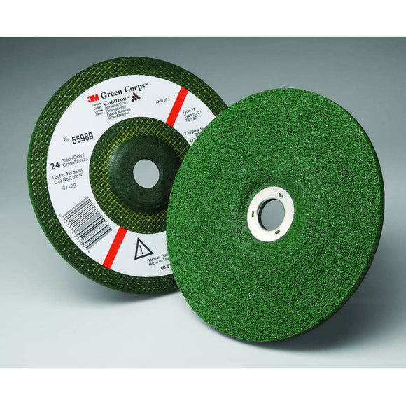 3M TM0155989 3M Green Corps Depressed Center Wheel 24 Grit 7" x 1/4" x 7/8"