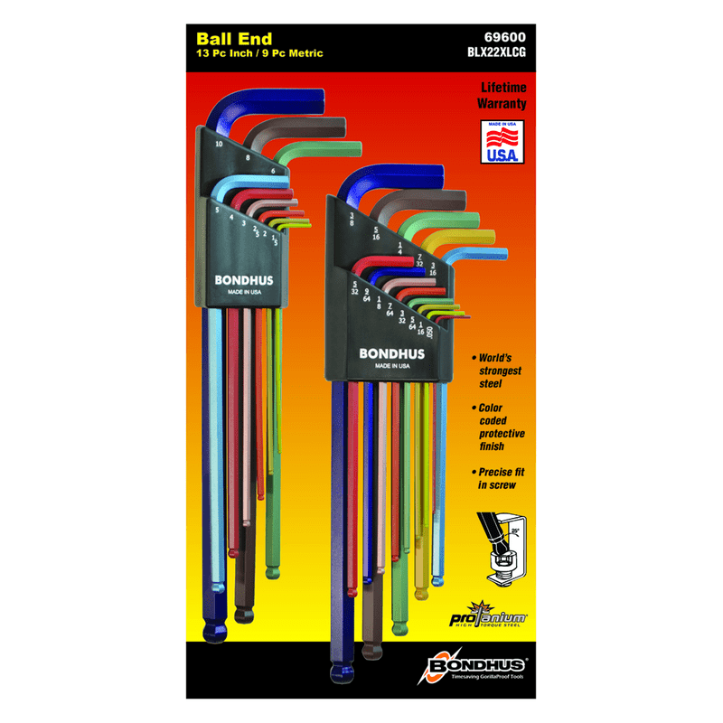 Bondhus KN5369600 22PC BALL END L-WR IN/MM SET-XL
