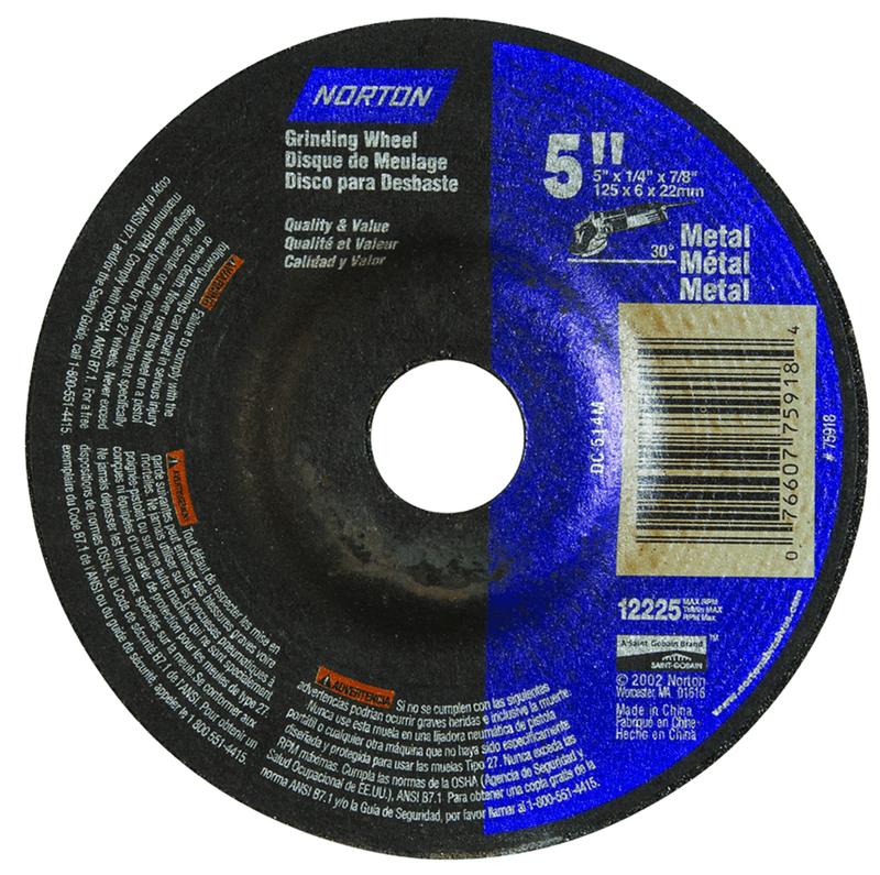 Norton Abrasives MH60040042004 4-1/2 x 1/8 x 3/8" - Ceramic / Zirconia Alumina Blend Norzon Plus - Depressed Center Wheel