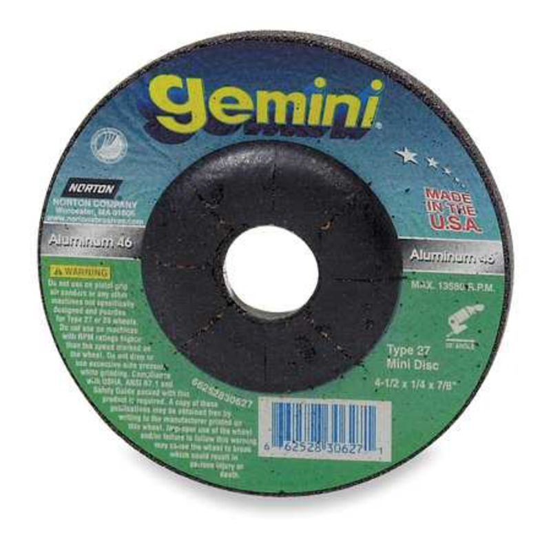 Norton Abrasives MH60040043590 4-1/2 x 1/8 x 5/8 - 11" Gemini Long Life Grinding Wheel A 24 Q BDA Type 27