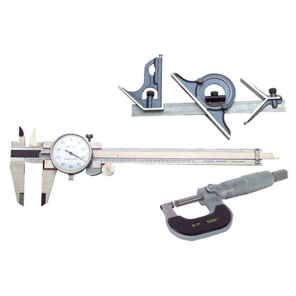 Procheck NB653PCS2 Kit Contains: 0-1" Outside Ratchet Micrometer, 6" Dial Caliper, 4 Piece 12" 4R Combination Square-6 Piece Layout & Inspection Kit