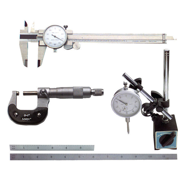 Procheck NB65MSK6 Kit Contains: 6" Dial Caliper, 0-1" Outside Micrometer, Mag Base With Fine Adjustment, 1" Travel Indicator, 6" 4R Scale And 12" 4R Scale-6 Piece Machinist Set Up & Inspection Kit