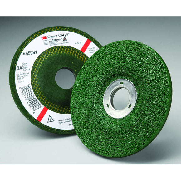 3M TM0155991 3M Green Corps Depressed Center Grinding Wheel 24 Grit 4-1/2" x 1/4" x 7/8"