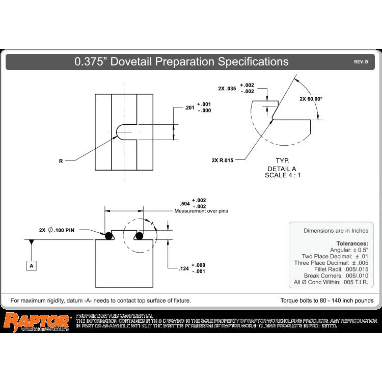 Raptor RWP-019-4X45T 45 degree tombstone 4 RWP-019SS Dovetail Fixtures with 1.5