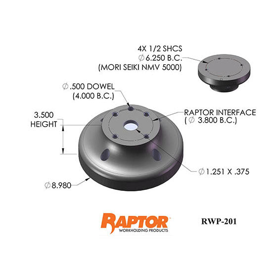 Raptor RWP-201 Aluminum Riser Mori NMV5000 8.980