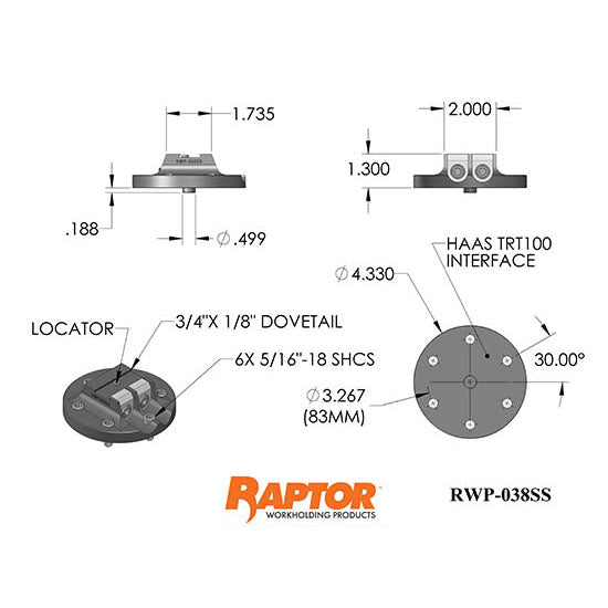 Raptor RWP-234 Aluminum Riser Haas UMC-750/UMC-750SS Matsuura MX-520 (300mm) 11.40