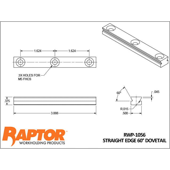 Raptor RWP-1056 Straight Dovetail Insert for Raptor vise