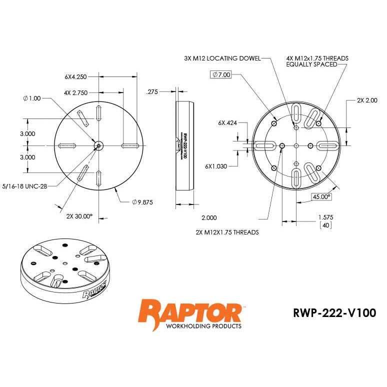 Raptor RWP-222-V100 Aluminum Universal Adapter for RWP-502 Vise 9.875