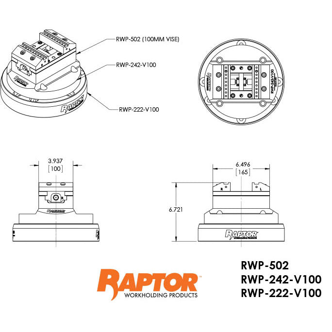 Raptor RWP-222-V100 Aluminum Universal Adapter for RWP-502 Vise 9.875