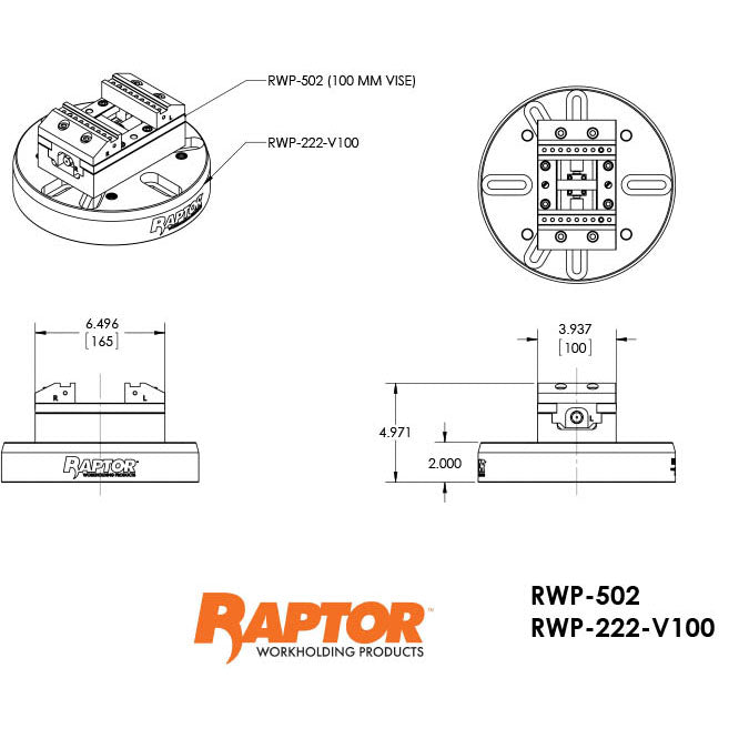 Raptor RWP-222-V100 Aluminum Universal Adapter for RWP-502 Vise 9.875