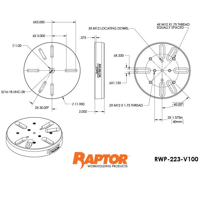 Raptor RWP-223-V100 Aluminum Universal Adapter for RWP-502 Vise 11.900