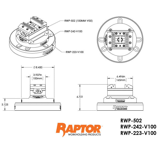 Raptor RWP-223-V100 Aluminum Universal Adapter for RWP-502 Vise 11.900