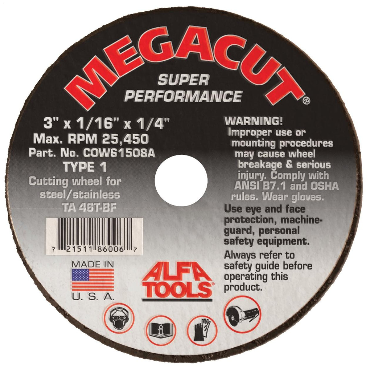 Alfa Tools COW61510AG 4X1/32X3/8 TYPE 1 CUT-OFF WHEEL - Std Qty Pack 50