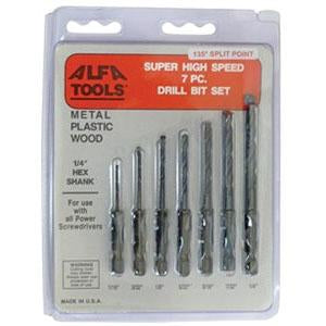 Alfa Tools HSD51081 7PC 1/4 HEX SHANK DRILL SET SPLIT POINT