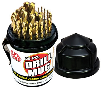 Alfa Tools S150190TNDM 29PC HSS USA TIN COATED SPLIT POINT JOBBER DRILL MUG SET