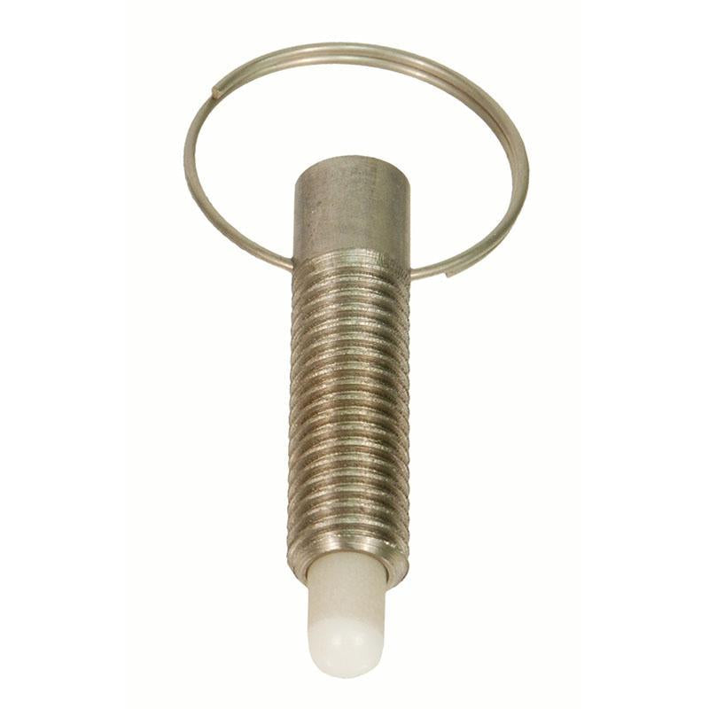 NORTHWESTERN TOOLS 33689 Hand Retractable Plungers - Pull Ring - Standard Length - Locking Plungers Radiused Delrin Nose- Stainless Steel, End Force: 1.0 Initial x 2.5 Full